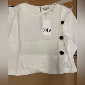 ZARA Linen Blend Crop Dolman Sleeve Top Blouse